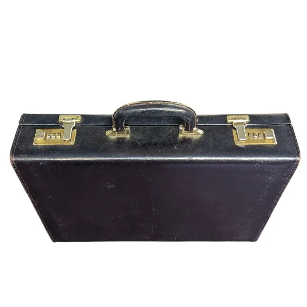 Vintage Black/Dark Navy Leather Briefcase with Combination Lock